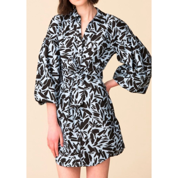 Women's Veronica Beard Mini Shirt Dress Size 8 Blue Black Leaf Print - Picture 6 of 12